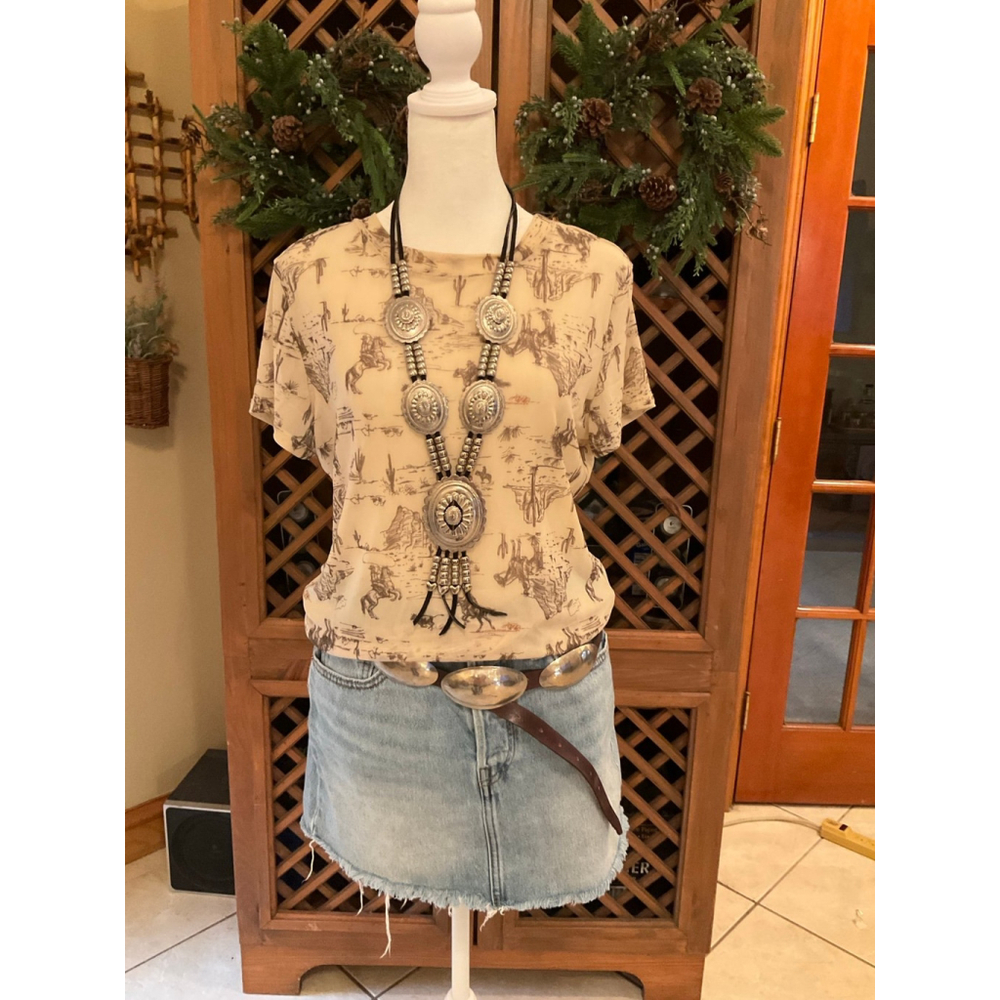 Nylon Apparel Western Cowboy Horse Mesh Tee Cowboy Desert Print Small